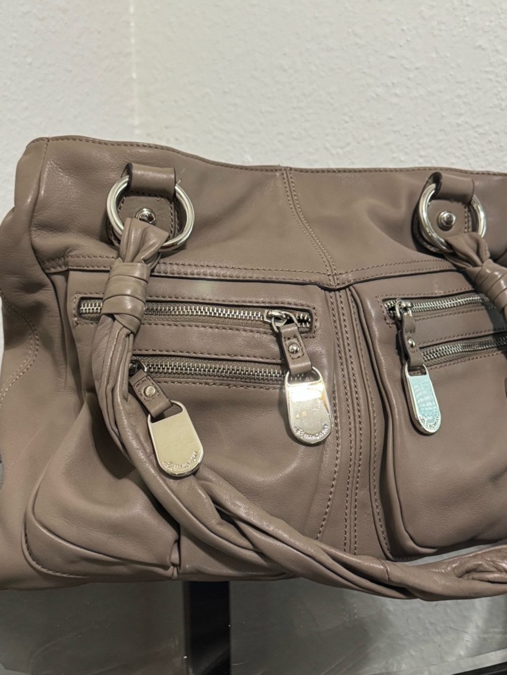 b. makowsky Taupe Braided-Handle Shoulder Bag - Picture 3 of 10